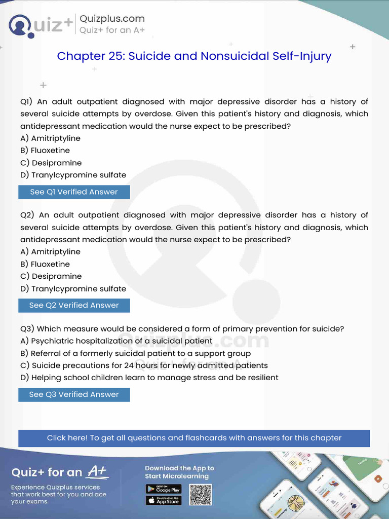 An Adult Outpatient Diagnosed With Major Depressive Disorder Has A ...