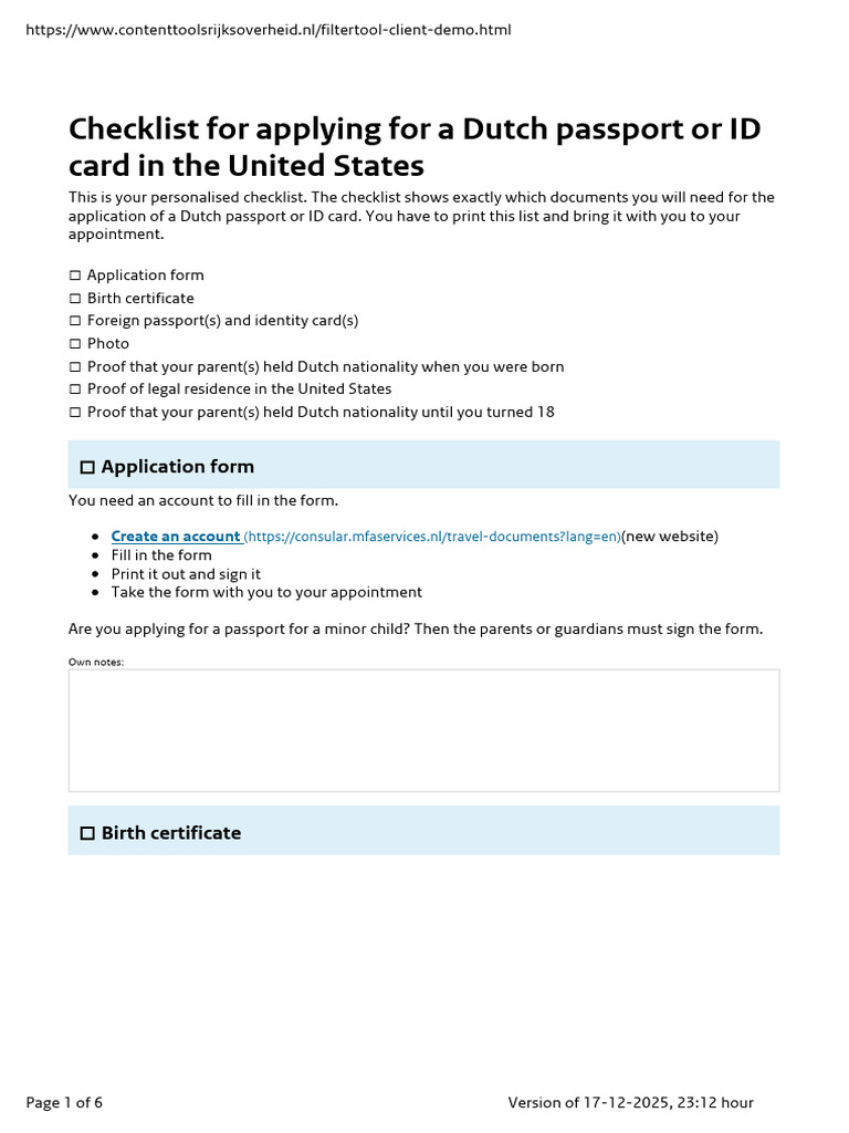 Checklist For Applying For A Dutch Passport or Id Card in The United ...