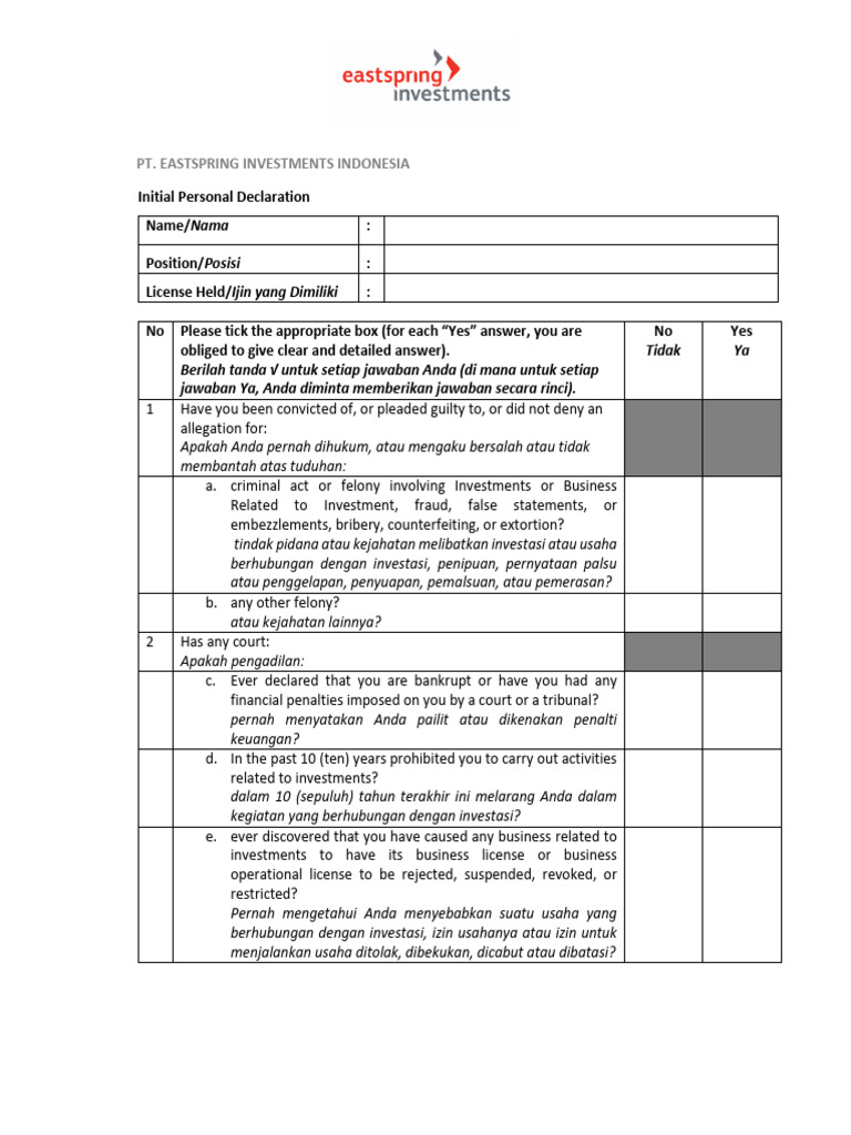 Initial Declaration COI (MyHR) | PDF