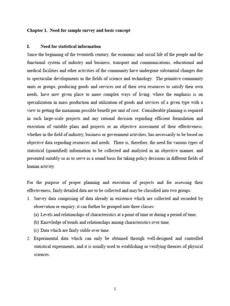 Chapter 1 Need For Sample Survey and Basic Concept | PDF