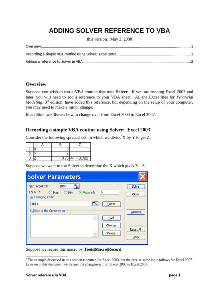 Adding Solver Reference To VBA | PDF | Microsoft Excel | Science Software