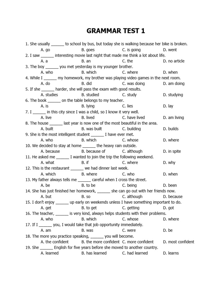Grammar Test 1 | PDF