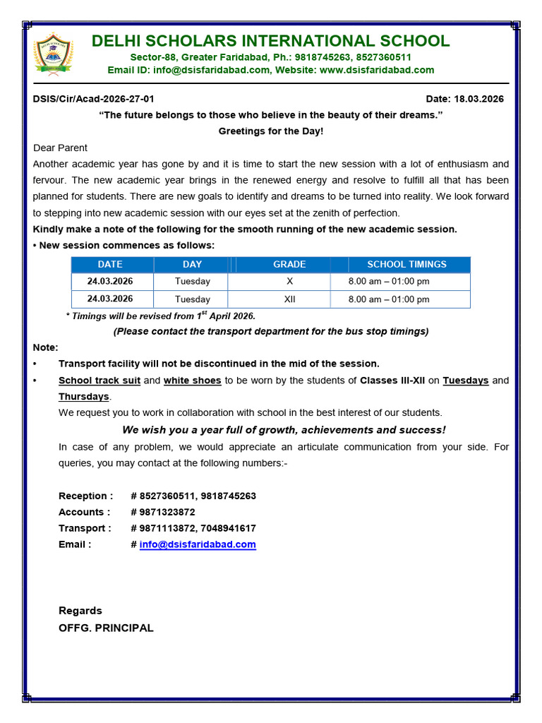 Circular New Session X Xii | PDF