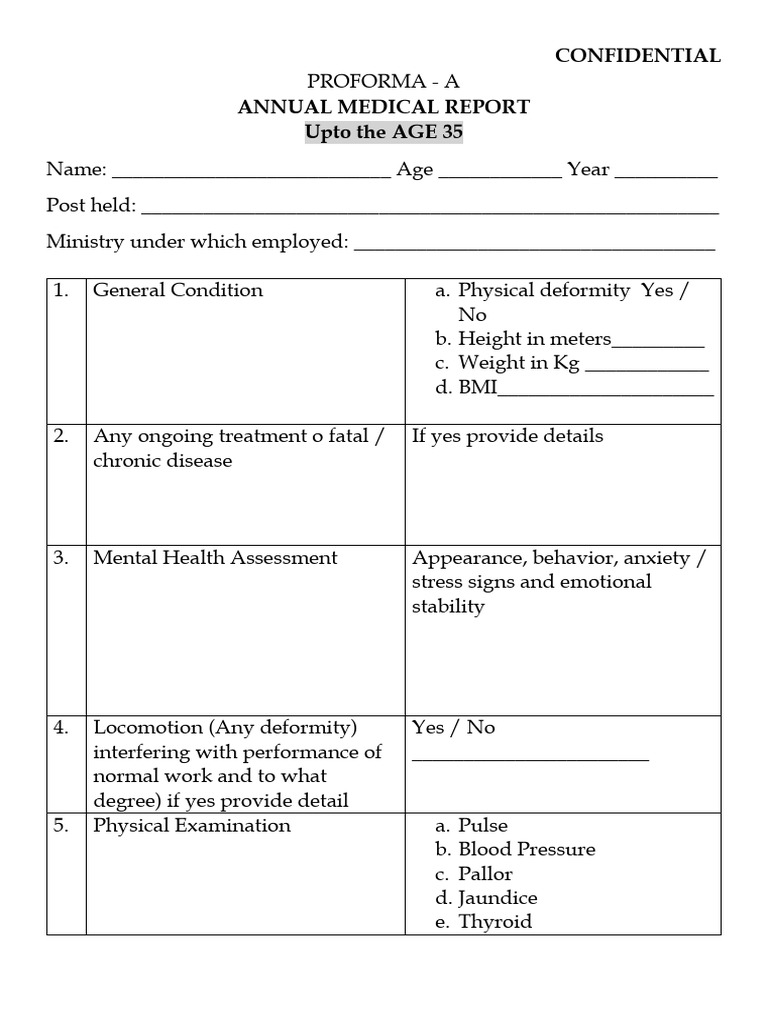 Medical Report Proformas (A & B) | PDF