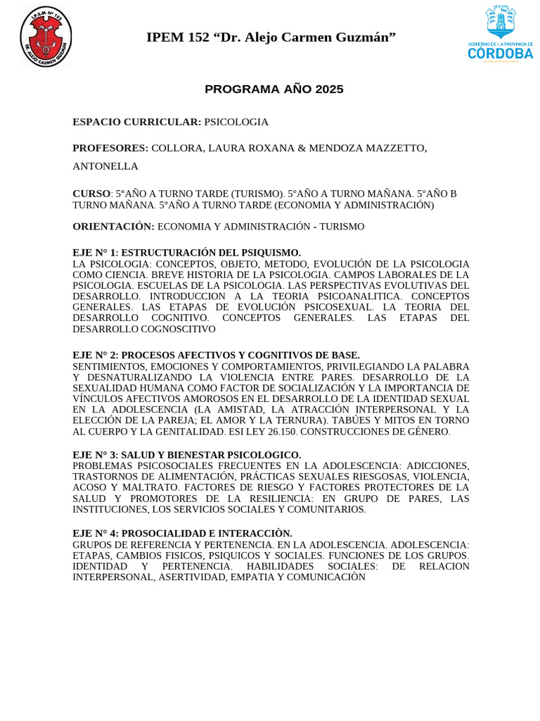 Modelo de Programa 2025 Psicologia | PDF