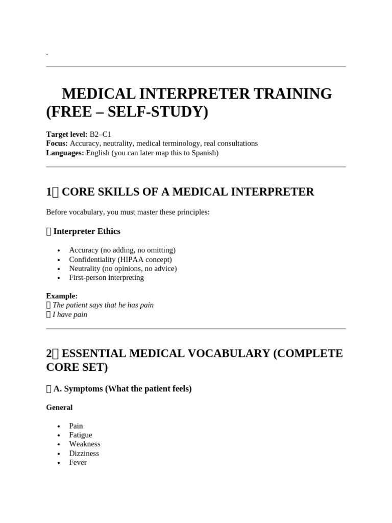 ? Medical Interpreter Training | PDF | Pain | Human Diseases And Disorders