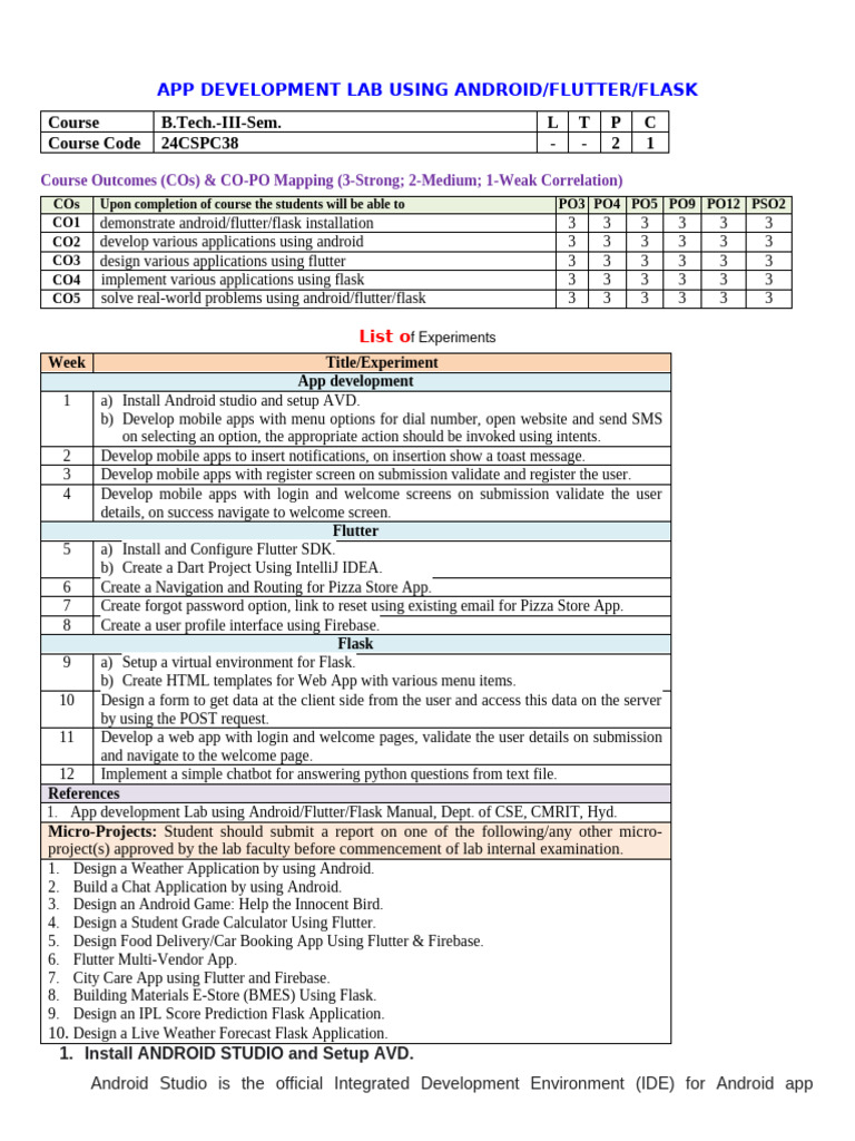 App Development Lab Using Android 2025-2026 (r24) | PDF