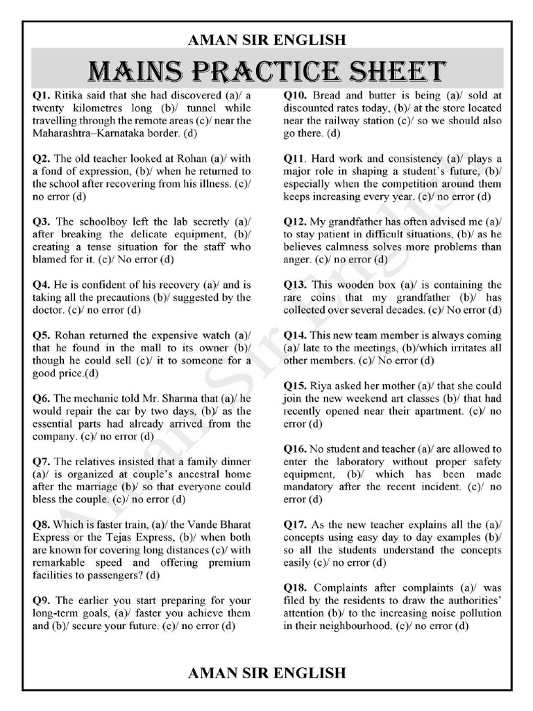 Mains Class-30 Practice Sheet | PDF