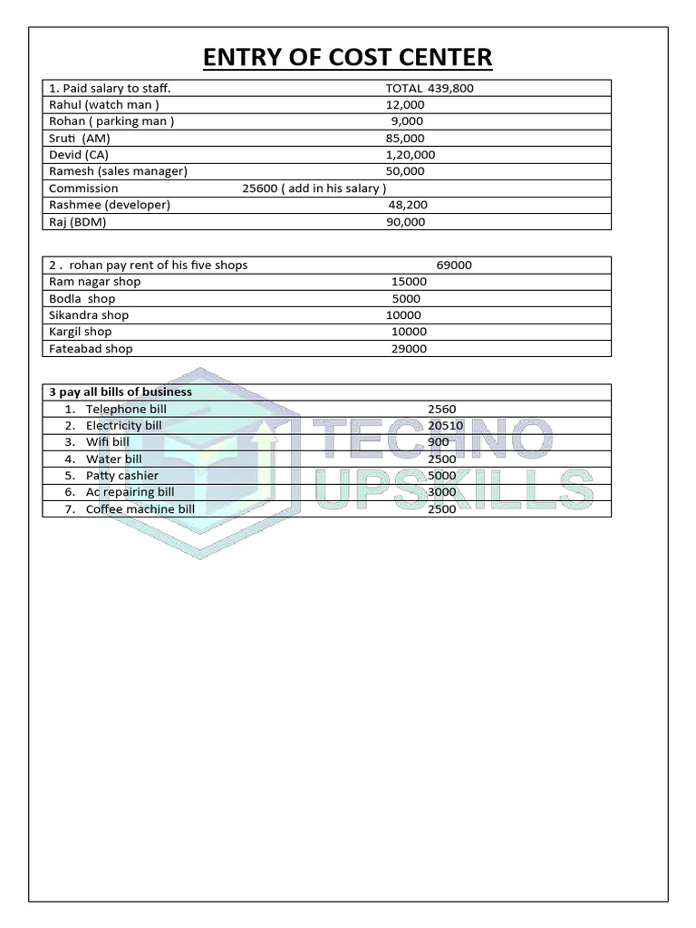 Cost Centers Entries | PDF