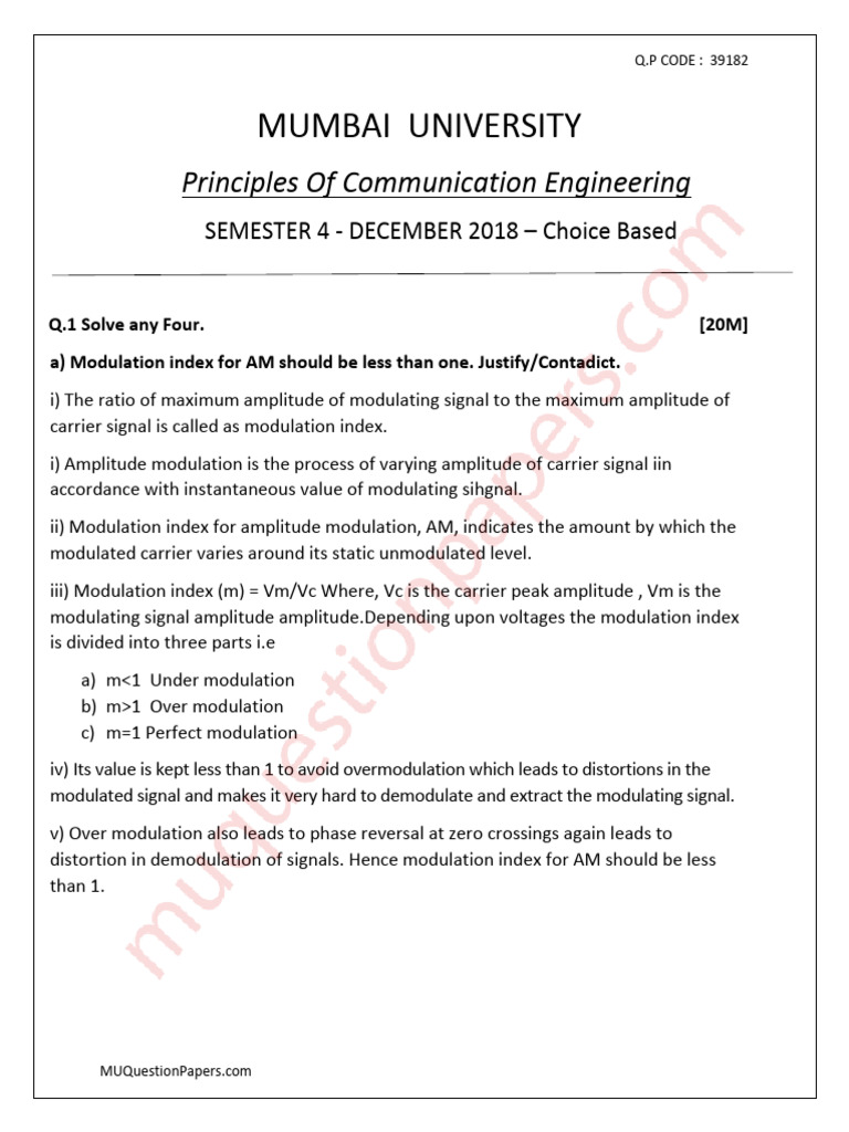 Semester 4 2018 December Principles of Communication | PDF | Frequency ...