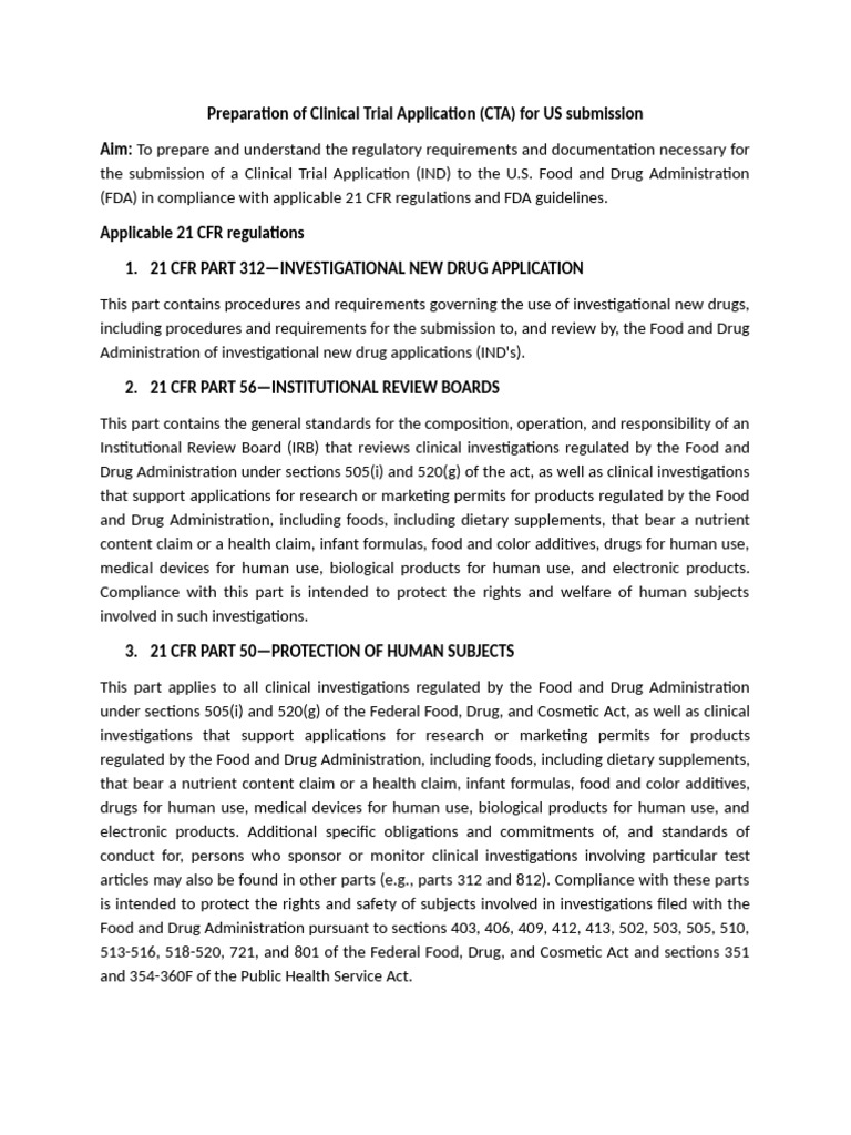 Preparation of Clinical Trial Application (CTA) For US Submission | PDF ...