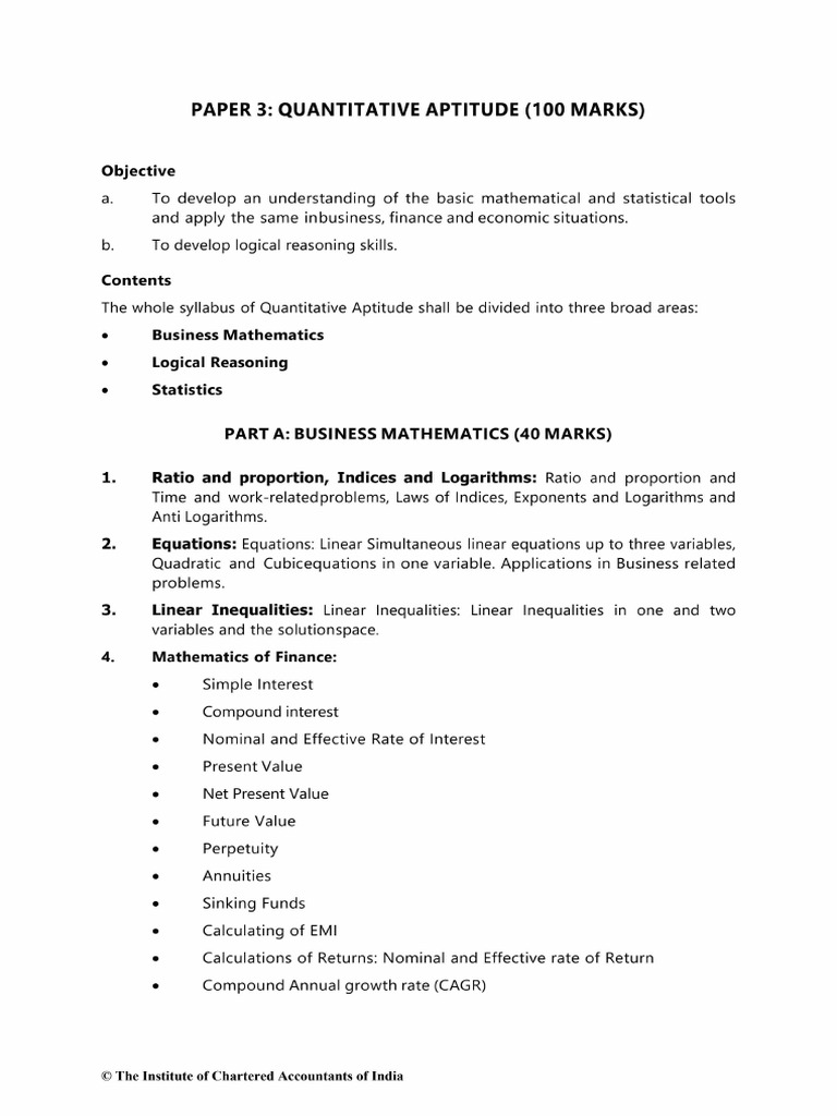 CA Foundation Quantitative Aptitude Syllabus | PDF