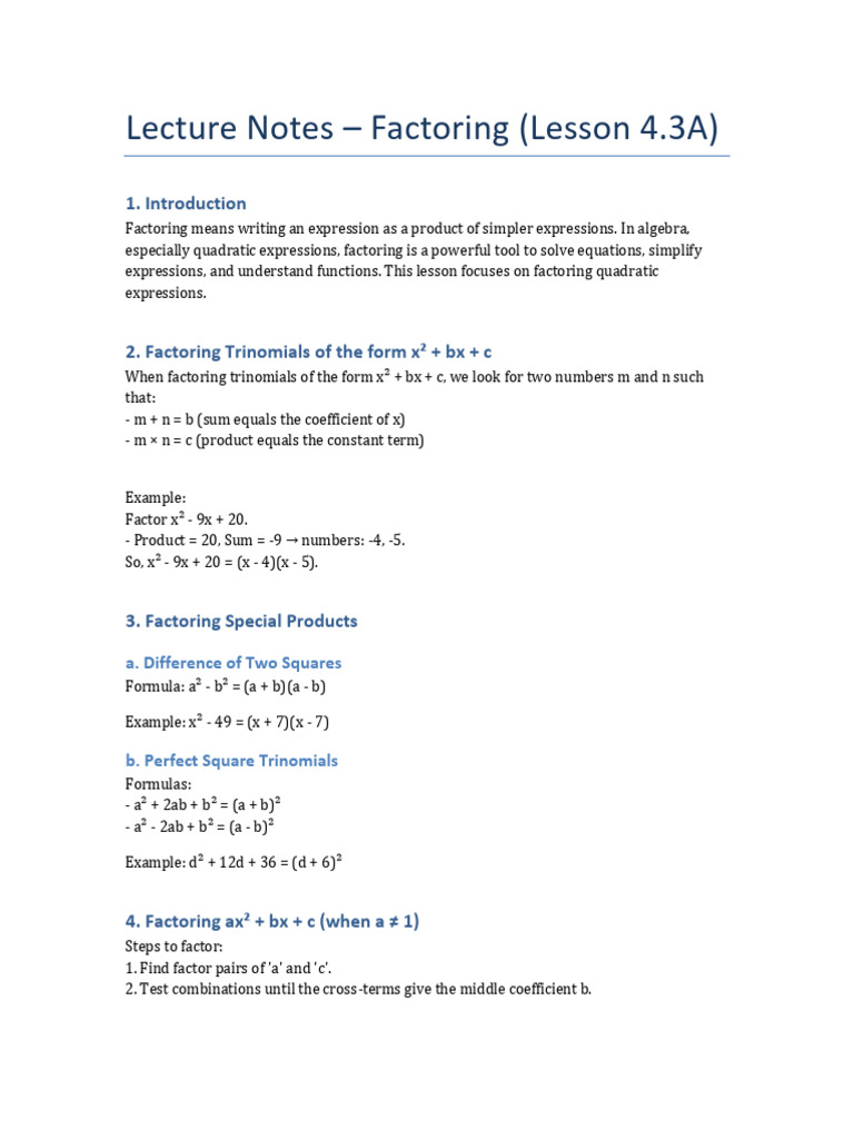 Lecture Notes Factoring | PDF