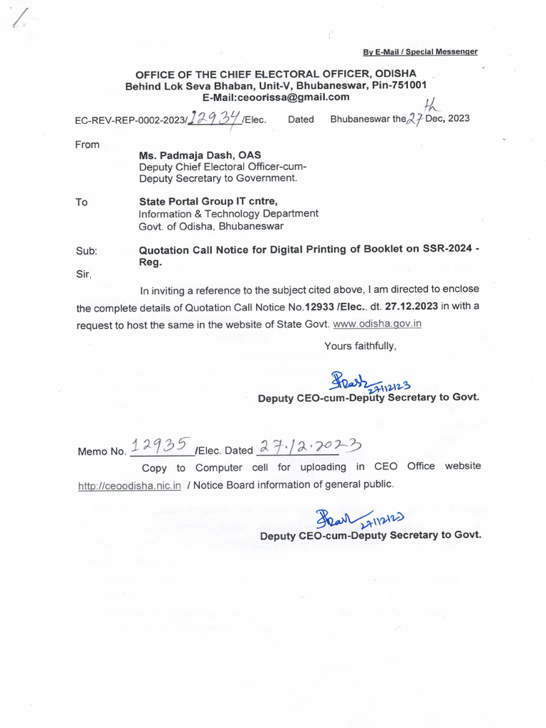 12934, Quotation Call Notie For Digital Printing of Booklet On SSR-2024 ...