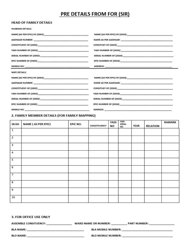 Pre Sir Form 01 | PDF
