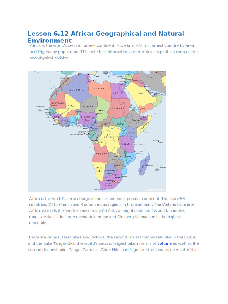 Lesson 6.12 Africa - Geographical and Natural Environment | PDF