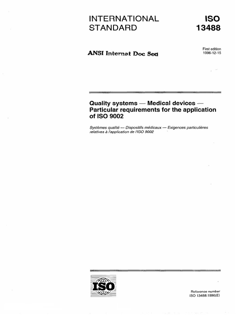 ISO 13488-1996 Scan | PDF | International Organization For ...