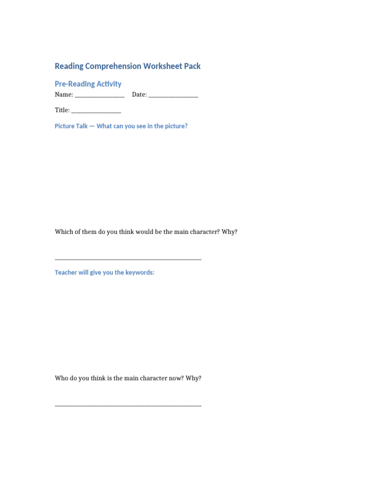 Reading Worksheet Pack | PDF