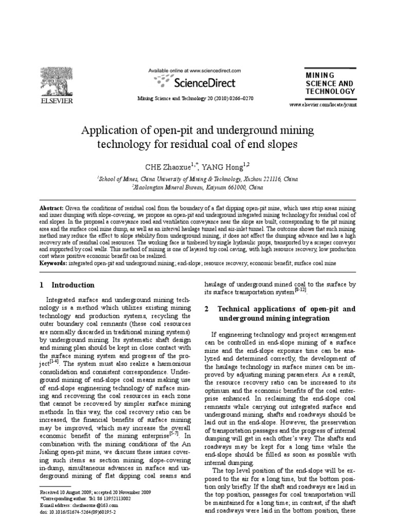 Aplicationo of Open Pit and Underground Mining Technology For Residual ...