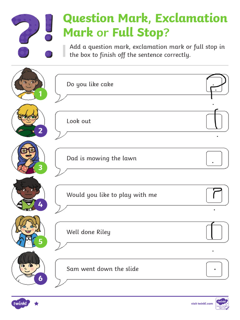 T L 8644 Question Mark Full Stop or Exclamation Mark Differentiated ...