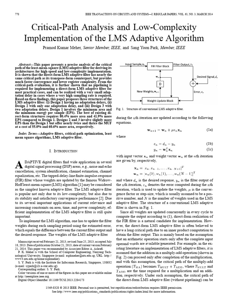 Critical-Path Analysis and Low-Complexity Implementation of The LMS ...