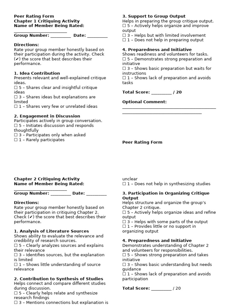Peer Rating Form | PDF