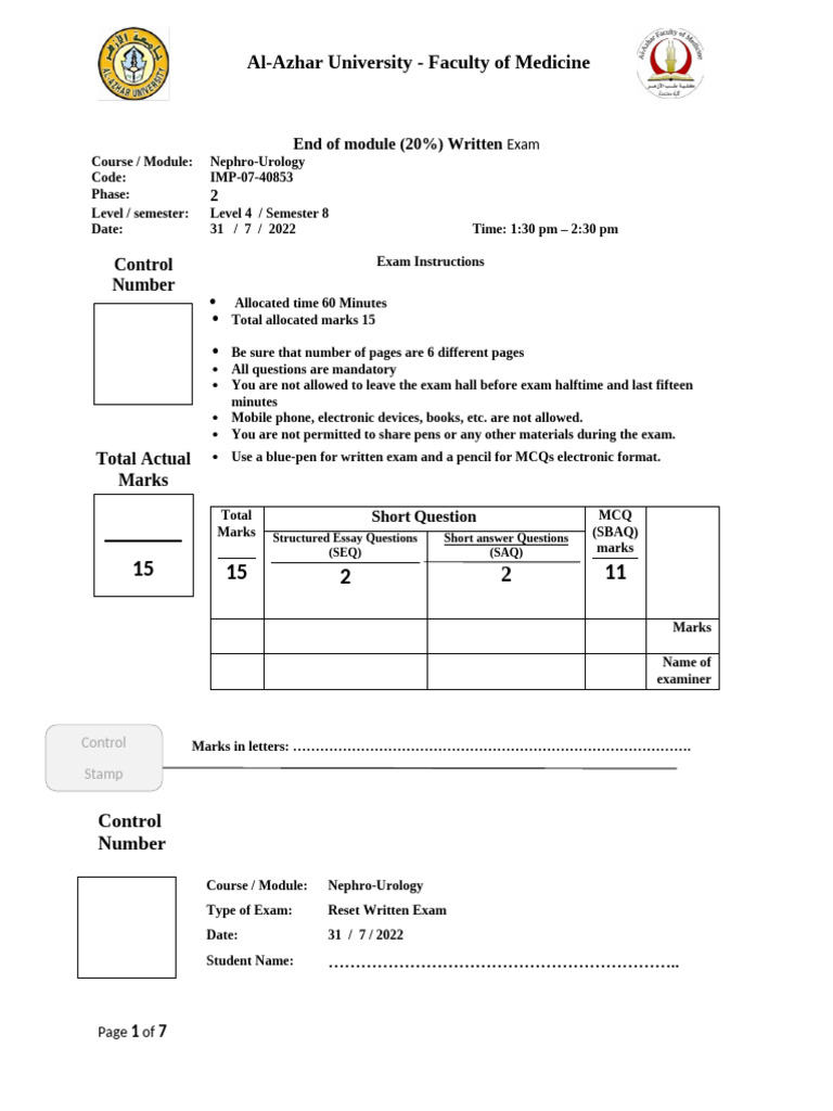 End Round Exam 4th Year 82022 | PDF