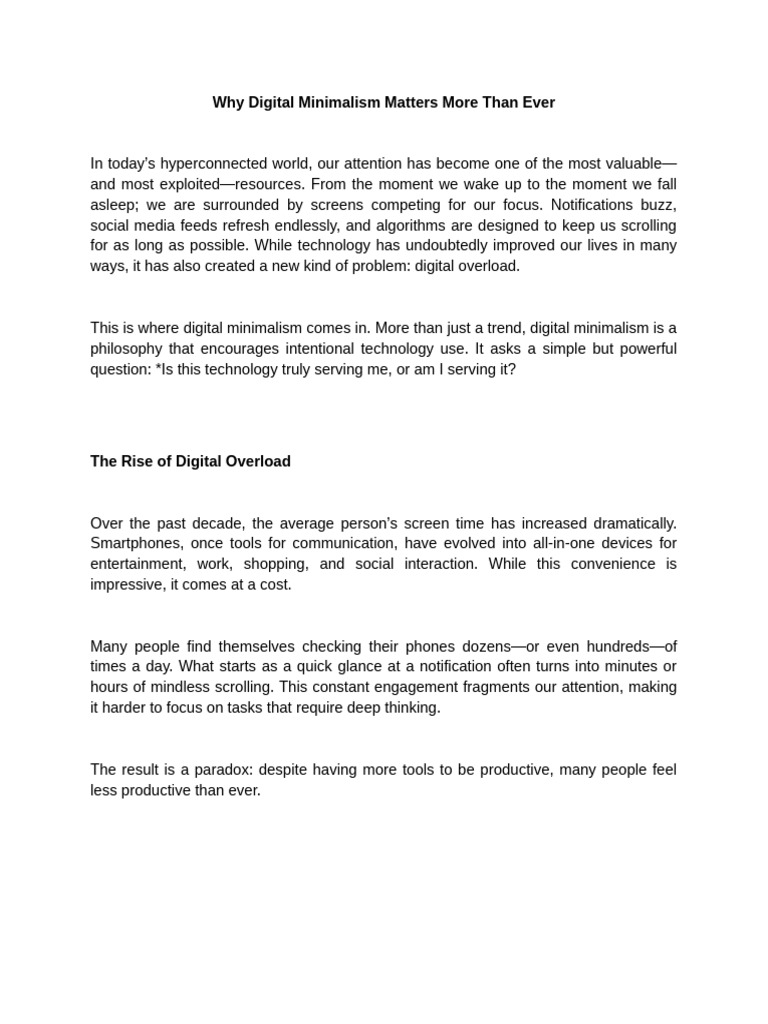 Why Digital Minimalism Matters More Than Ever | PDF | Minimalism ...