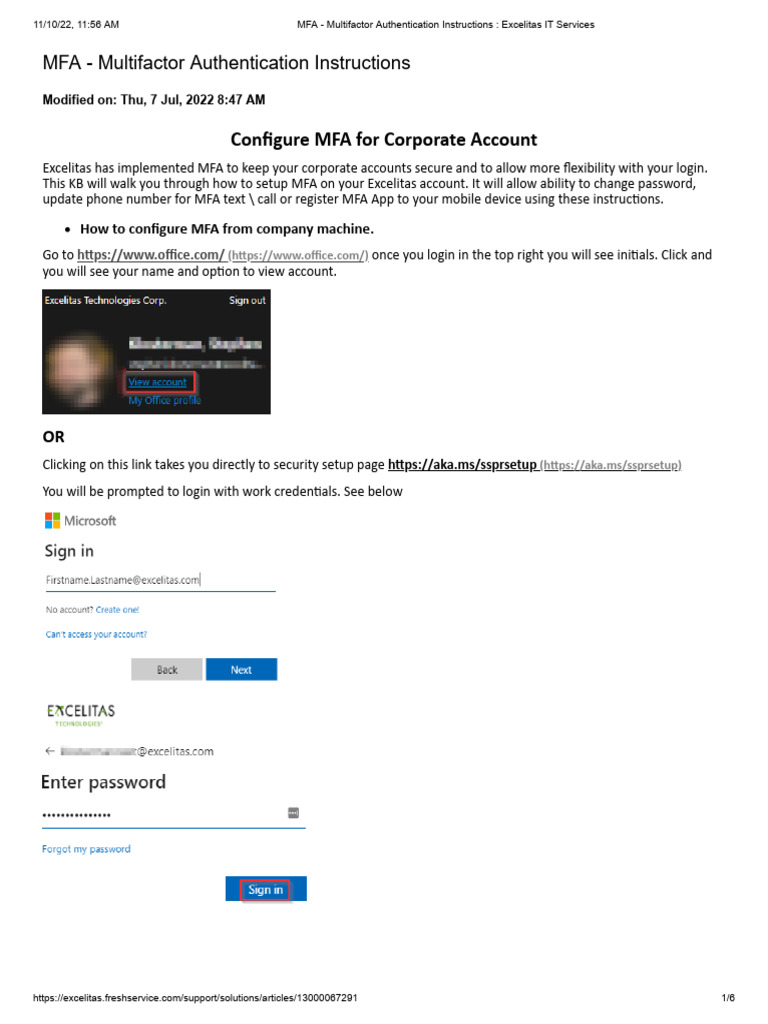 MFA - Multifactor Authentication Instructions - Excelitas IT Services 1 ...
