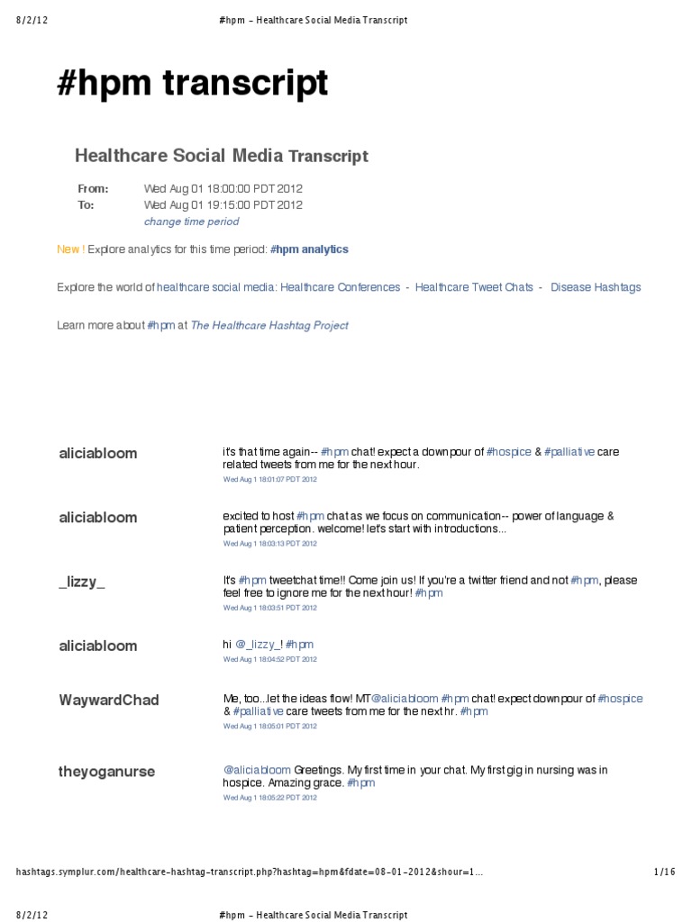 Healthcare Social Media Chat Transcript | PDF
