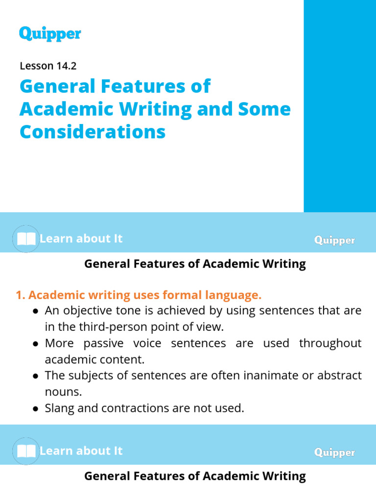 UNIT 14 Lesson 2 General Features of Academic Writing and Some ...