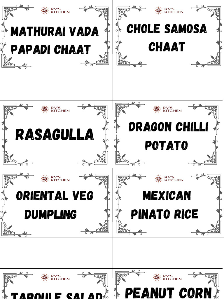Restaurant Menu Name Tags | PDF