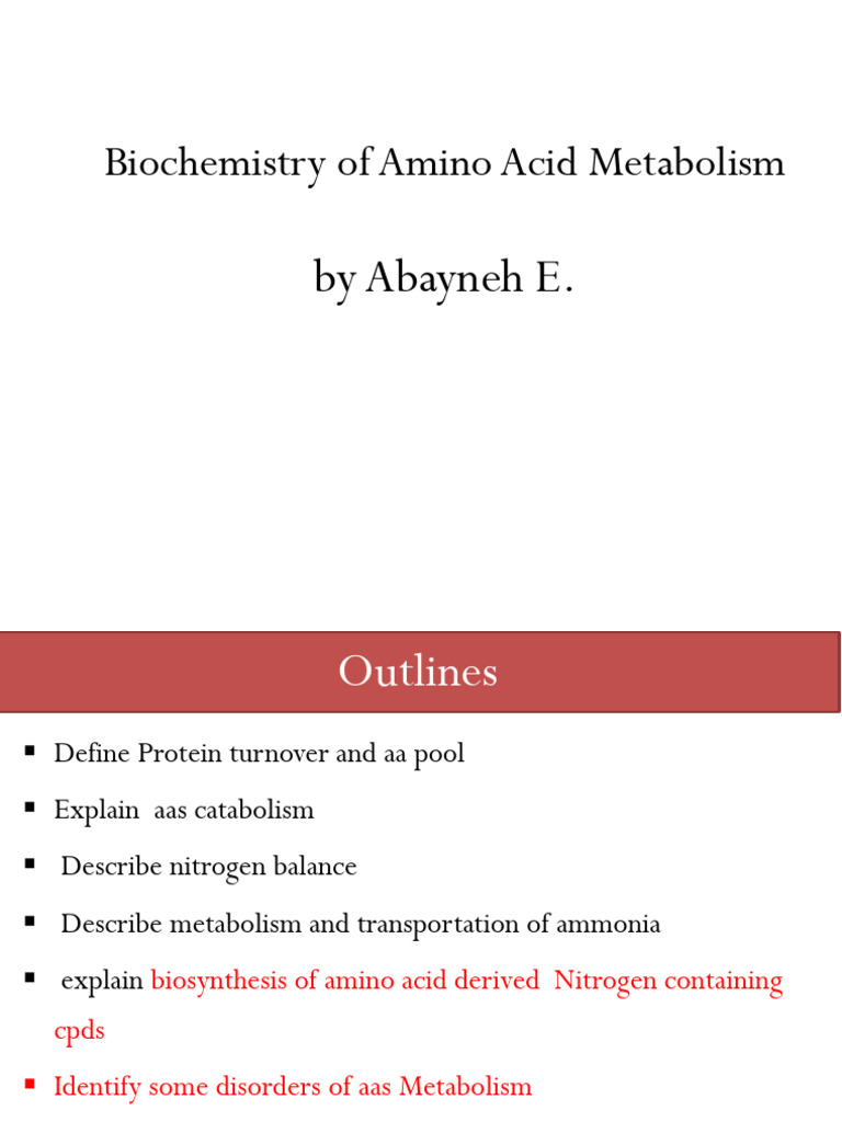 Biochemistry of Amino Acid Metabolism by Abayneh E. | PDF