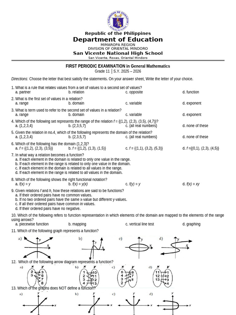 2025-2026 - Q1 - GenMath Periodic Exam - For Printing | PDF | Function ...