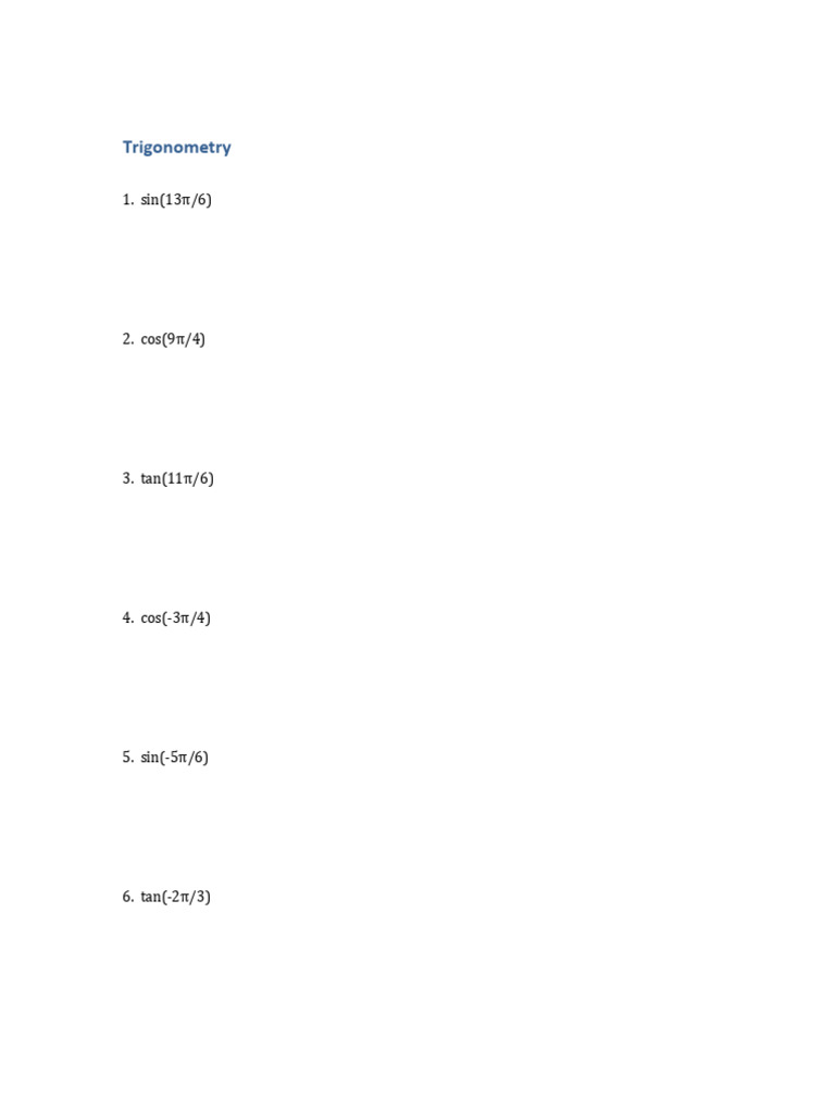 Trigonometry 20 Question Worksheet | PDF