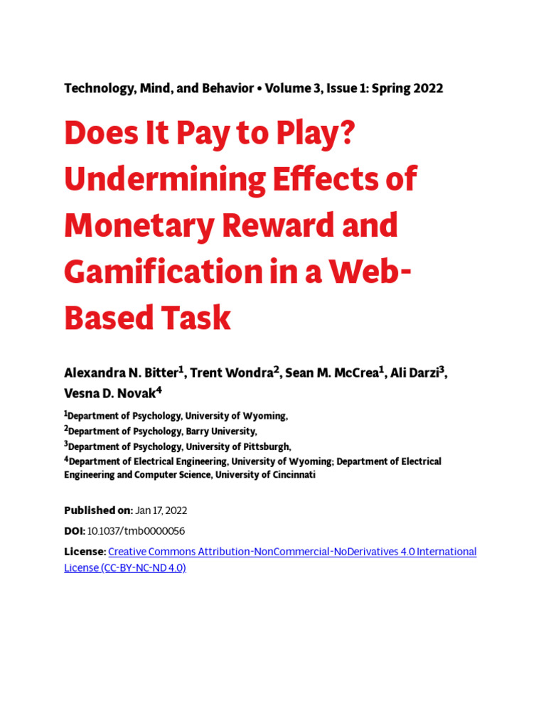 Undermining Effects of Monetary Reward and Gamification in A Web-Based ...