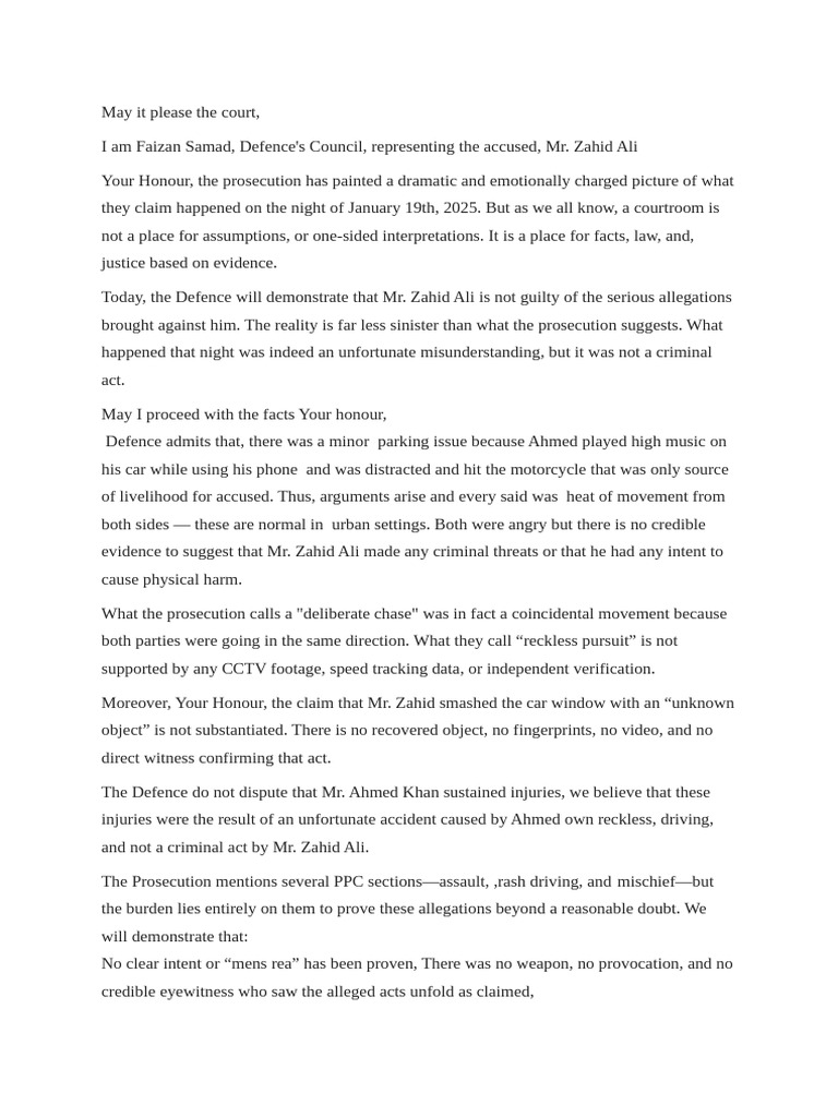 Defence Opening Statment | PDF | Burden Of Proof (Law) | Criminal Law