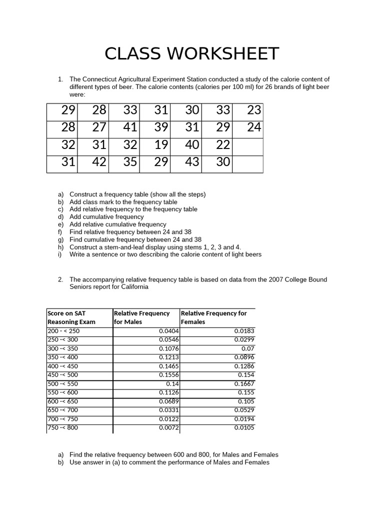 Class Worksheet 1 2 | PDF