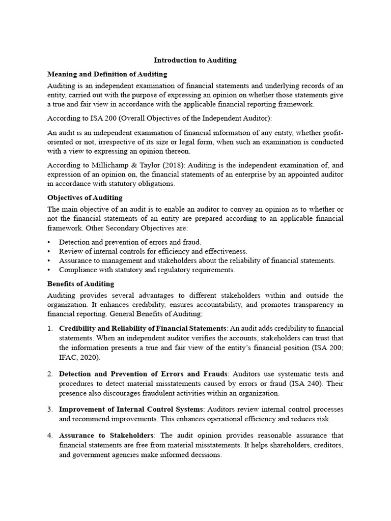 Introduction To Auditing | PDF | Audit | Internal Control