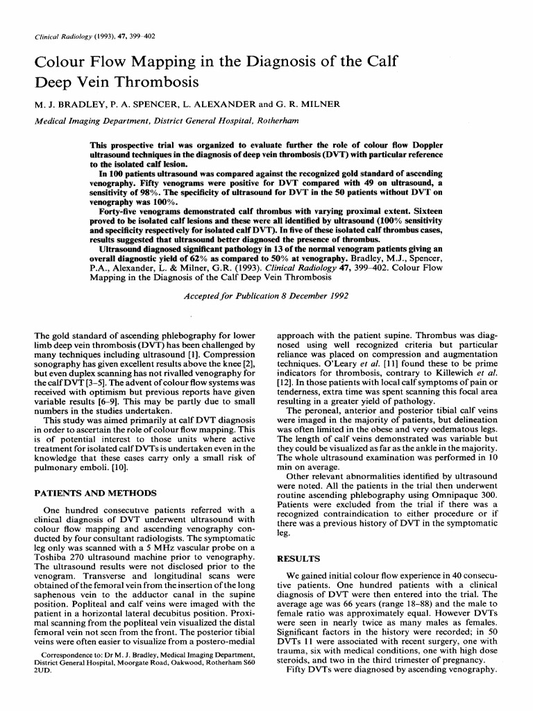 Colour Flow Mapping in The Diagnosis of The Calf D | PDF | Medical ...