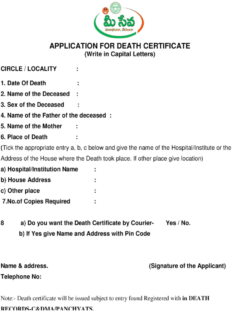 Death Certificate Application Form | PDF