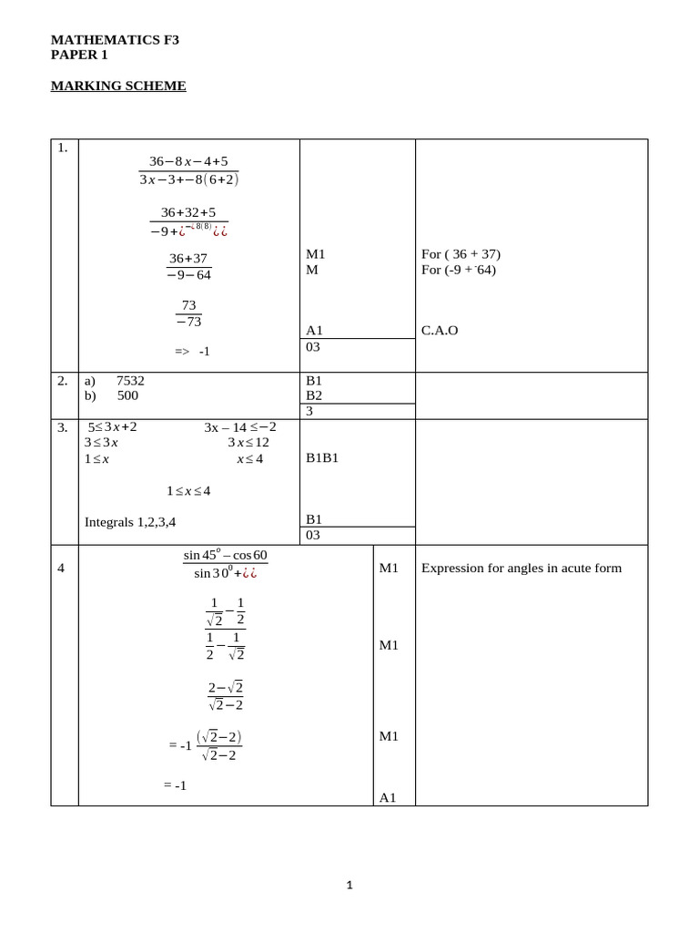 Mathematics - PP1 - Marking Scheme | PDF | Trigonometry | Geometry
