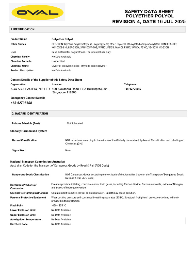 Polyol MSDS | PDF | Dangerous Goods | Toxicity