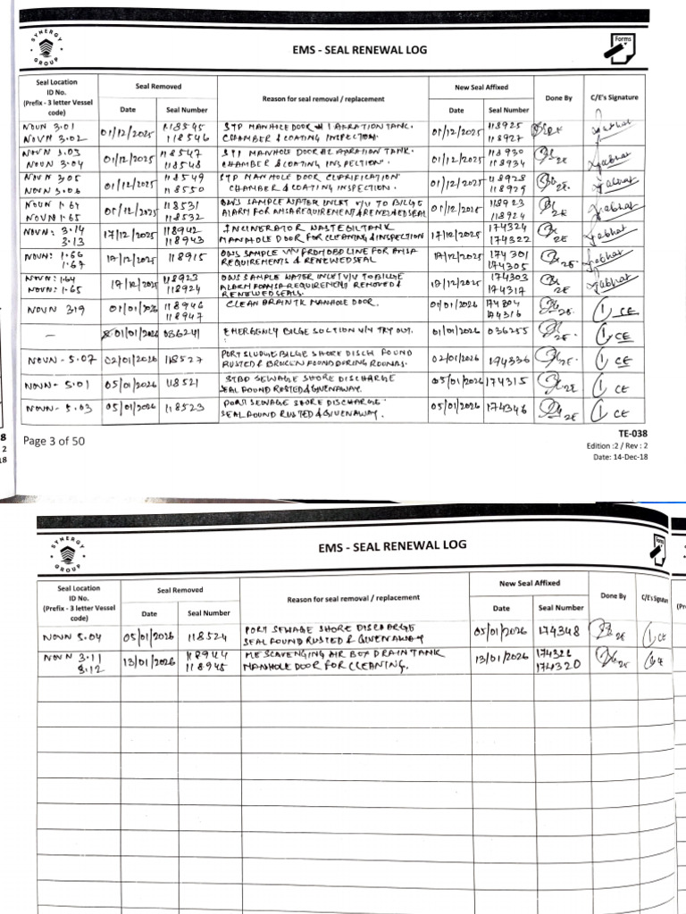 Ems Seal Renewal Log | PDF
