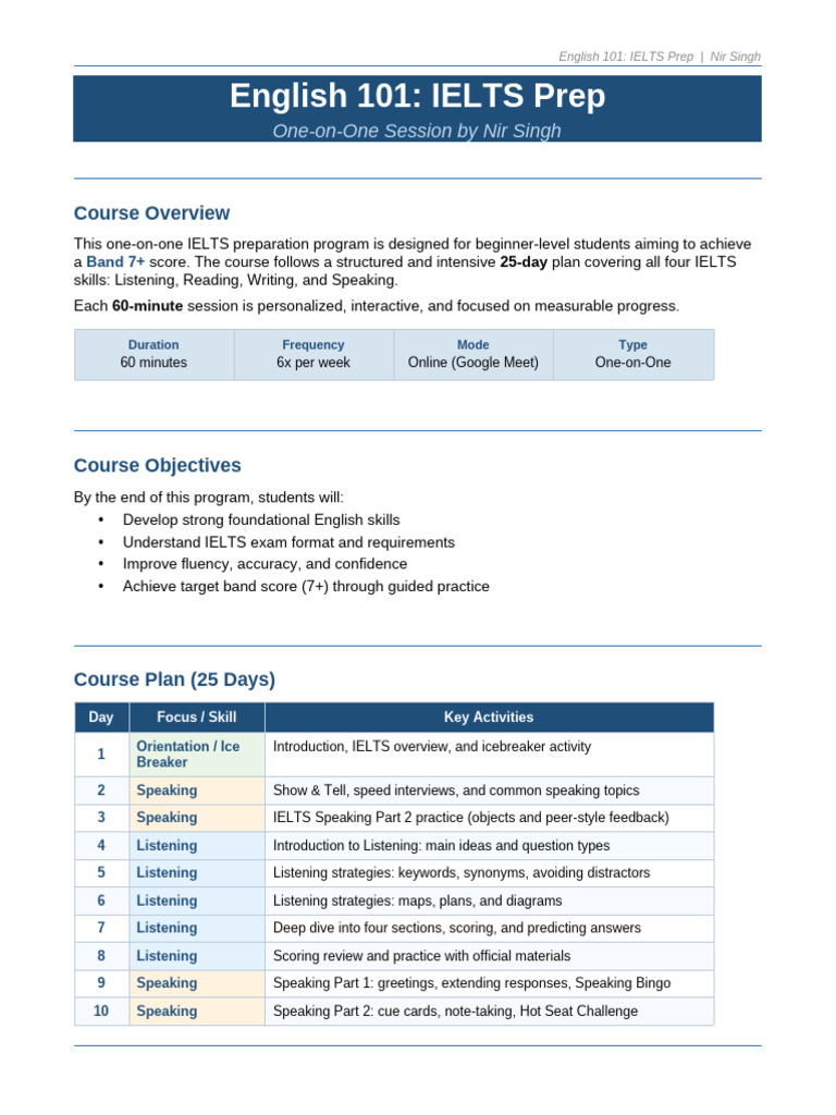IELTS Course Outline | PDF | International English Language Testing ...