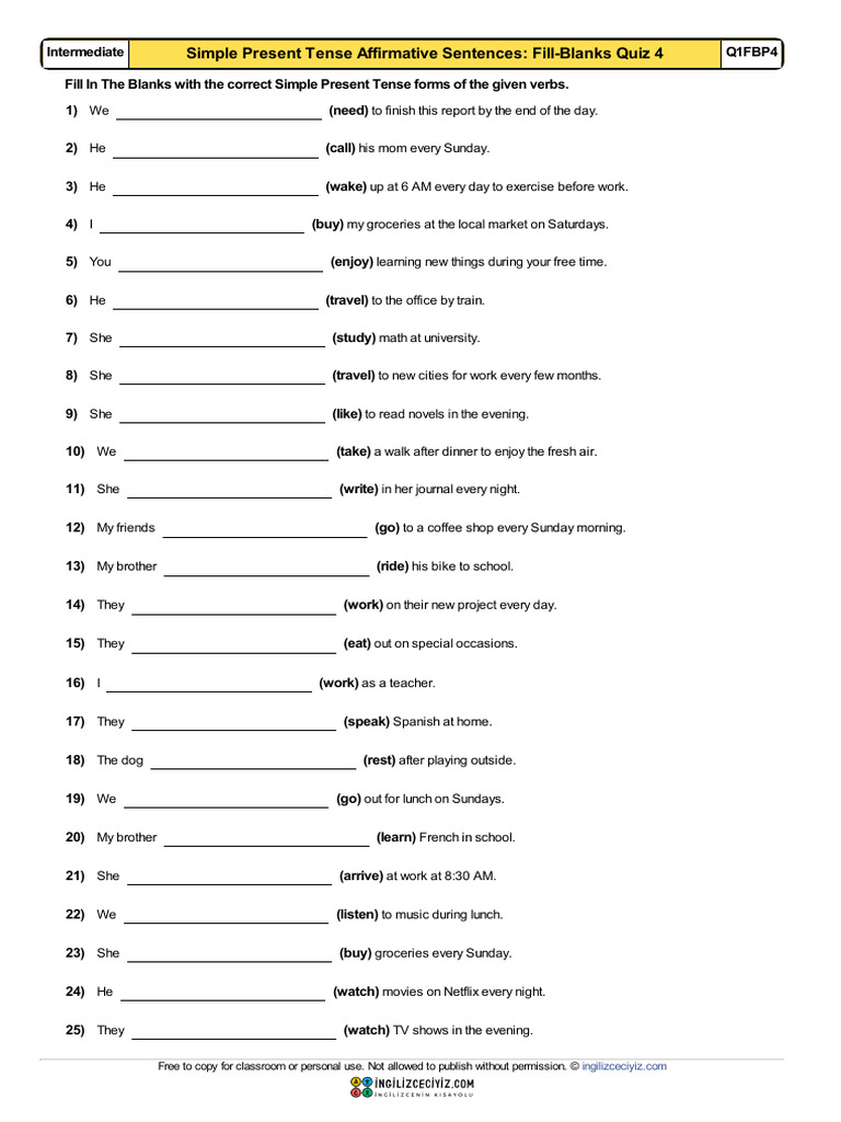 Simple Present Tense Exercises 4 | PDF | Grammar | Syntax