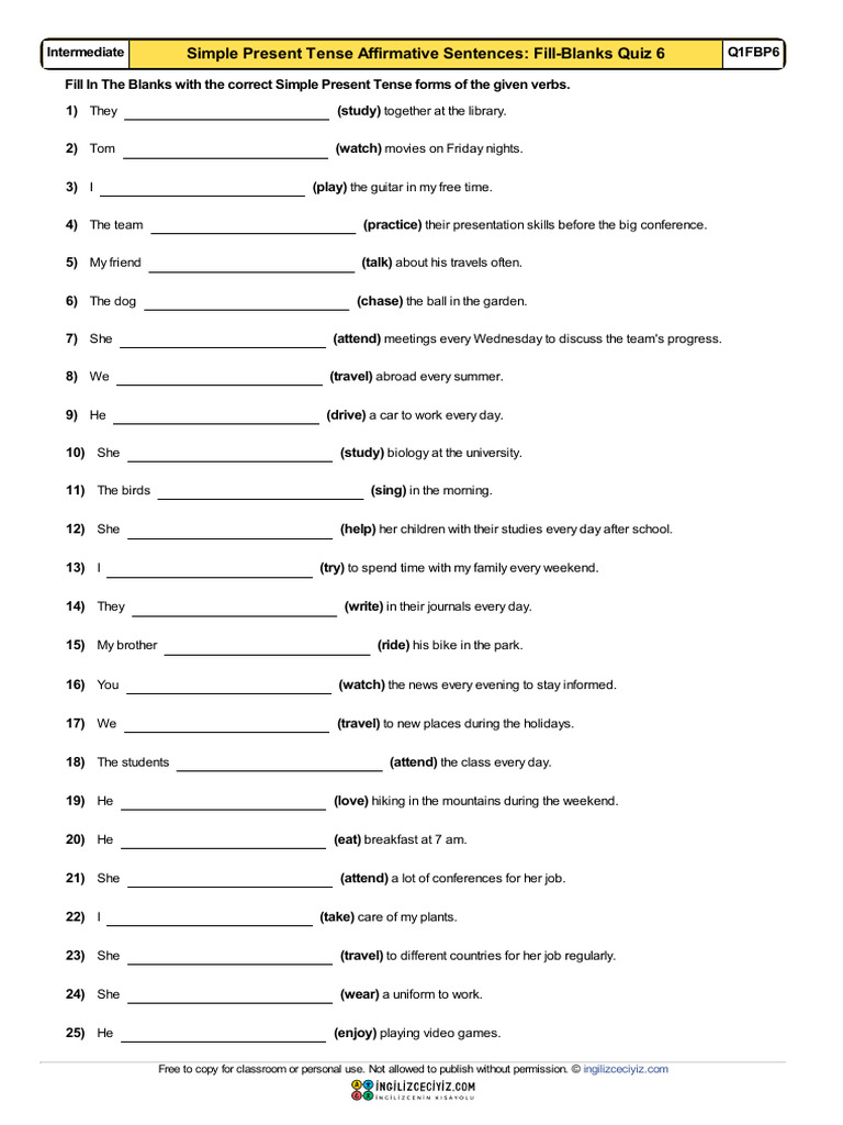 Simple Present Tense Exercises 6 | PDF | Linguistic Typology | Language ...
