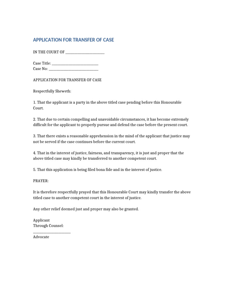 Transfer Application and Affidavit | PDF
