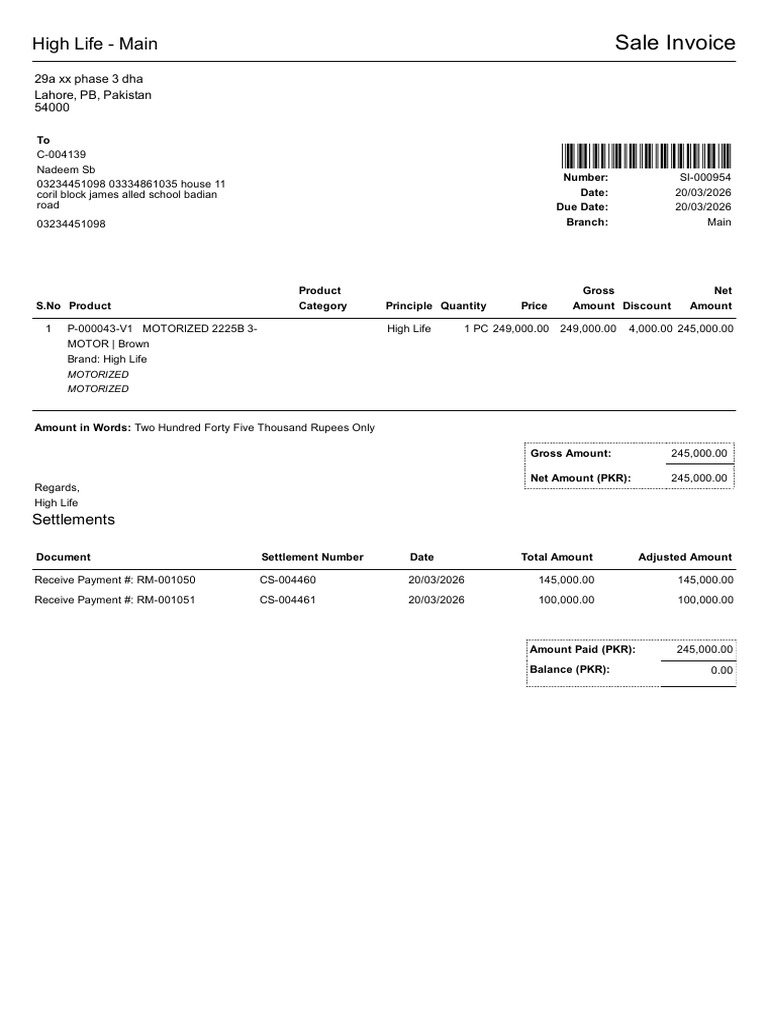 SaleInvoice SI 000954 Nadeem SB | PDF | Economies