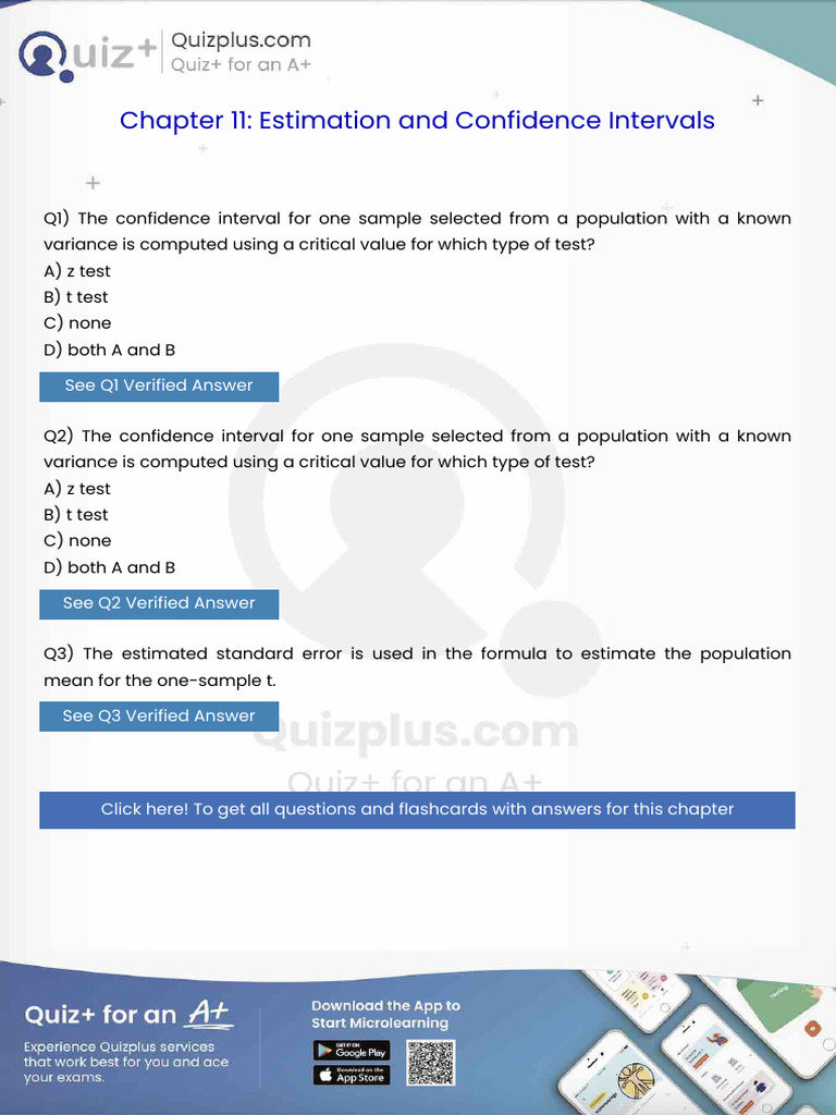 The Confidence Interval For One Sample Selected From A Population With ...